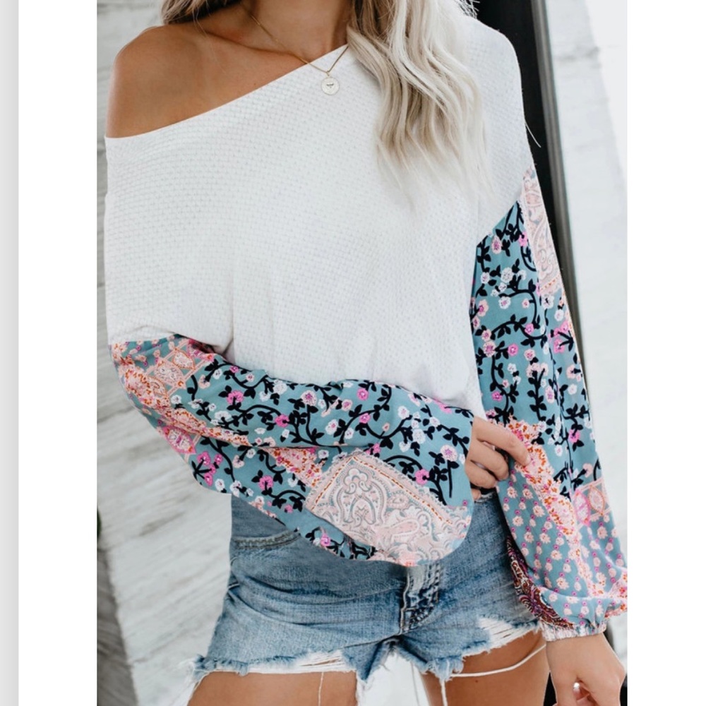 🔥BOHO BLOSSOM🔥Contrast Swiss Dot Knit Top S/M/L/XL NWT - Picture 4 of 8